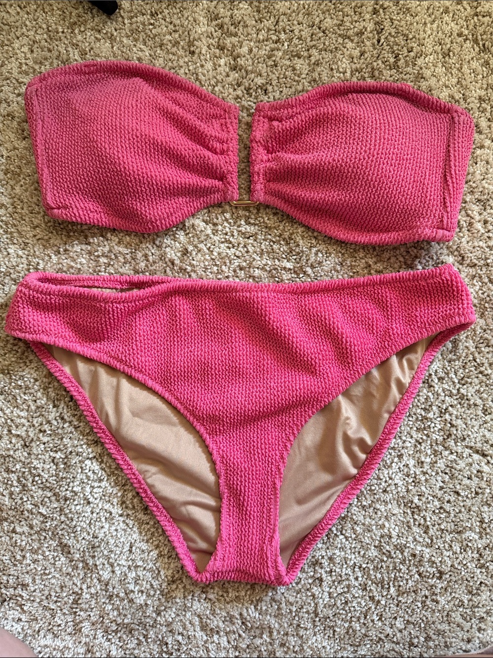 Shade & Shore Pink Textured Strapless Bikini Set